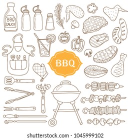 Elements of barbecue. Made in the style of a sketch. Vector illustration.