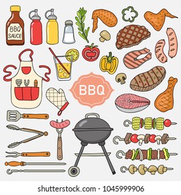 Elements of barbecue. Made in the style of a sketch. Vector illustration.