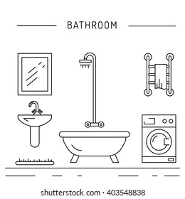 Elements for bathroom interior. Bathroom interior vector. Bathroom interior element isolated. Bathroom interior outline.