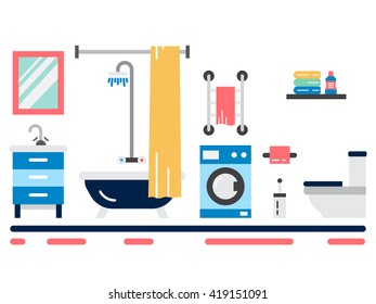 elements for bathroom interior vector element isolated outline