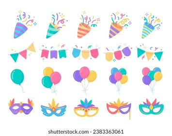 Elements in a birthday party. A fun party for children on the festival day. Vector Illustration.