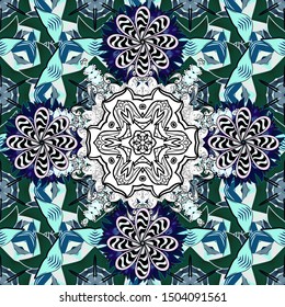 Elements black, blue and neutral on colors. Design. Seamless Print. Cute fabric pattern. Flat doodles. Vector illustration.
