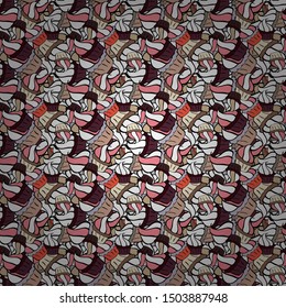 Elements black, brown and white on colors. Cute fabric pattern. Design. Flat doodles. Vector illustration. Seamless Print.