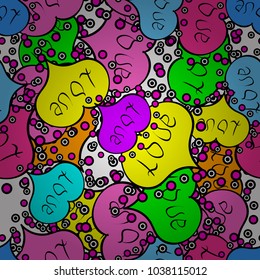 Elements black, yellow and pink colors on background. Vector pattern for your creativity. Seamless festive texture with doodle hearts and love inscription.