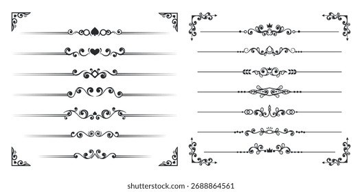 elementos ou conjunto de ilustrações de vetor de quadro de regras de borda e de página. Conjunto de elementos decorativos vetor vintage. divisores para o seu design. Divisor, borda, cabeçalho