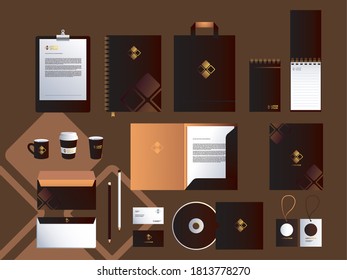 elements of brand identity corporation color dark vector illustration design