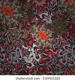 Elements brown, neutral and black on colors. Cute fabric pattern. Flat doodles. Design. Seamless Print. Vector illustration.