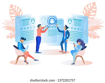 Elements Business Success Vector Illustration. Effective Transformation into Action Management Decisions. Professional Staff Key Business Success. People Office are Sitting Chairs with Laptops.