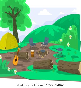Ilustración de fondo del campamento de elementos