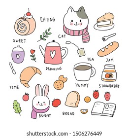 Elements cartoon cute cat and rabbit and sweet vector.