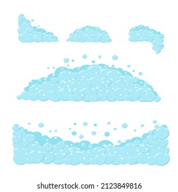 Elements of cartoon soap foam. Vector illustration of a fragment of cartoon shampoo soap foam in a bathtub on a white background.