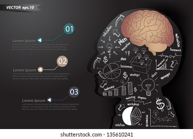 Elements charts and graphs drawing business strategy plan make in man think with brain concept, Vector illustration template design