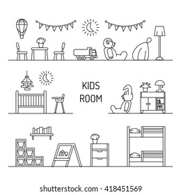 elements for children room interior of the outline vector s flat games playing