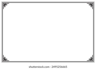 Elements of chinese style frames border. Black on white classic oriental motifs. Design print for greeting cards, wedding invitations, restaurant menu, royal certificates. Set 85
