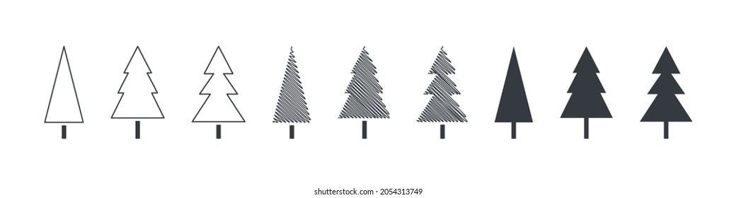 Elements for Christmas design. Christmas trees in different styles. Vector illustration