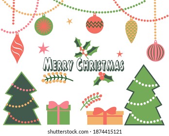 elements of Christmas on a white background in cartoon style