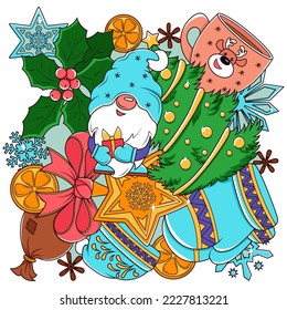 Elements of Christmas and winter design. Christmas background. Vector illustration for greeting card, poster
