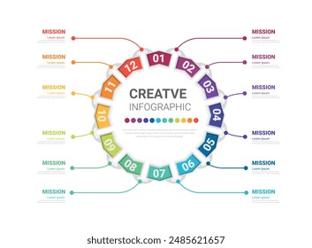 Diseño de círculos de Elementos para 1 año, 12 meses, negocio de calendario de presentación, cronograma de infografía se puede utilizar para el flujo de trabajo, diagrama de proceso, diagrama de flujo. VECTOR EPS.