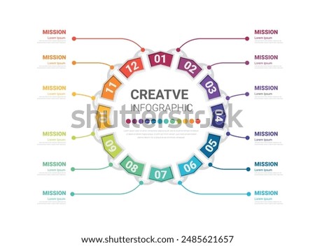 Elements circle design for 1 year, 12 months, Presentation calendar business, Infographic Timeline can be used for workflow, process diagram, flow chart. EPS vector.