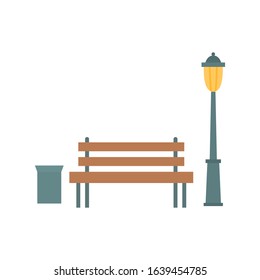 Elements of city architecture at vector flat style. UI interface icons of pillar and bench at the street isolated on a white background. The improvement of the city. The pillar above the city bench.