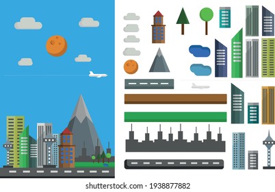 Elements Of A City, Flat Illustration