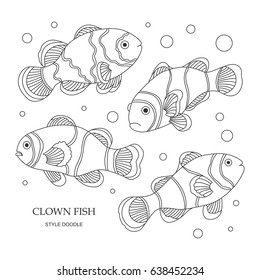 Elements Of A Clown Fish Made In The Style Of Doodle. Vector Illustration.