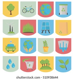E?ology elements color icons set. Flat design