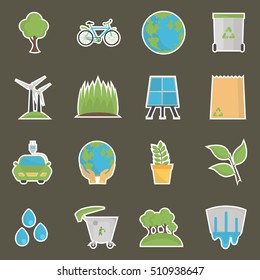 E?ology elements color icons set. Flat design