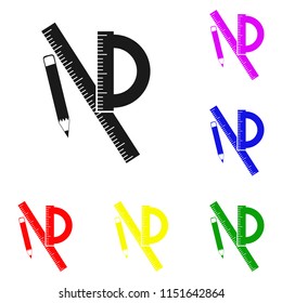 Elements of Compasses for drawing, ruler and pencil drawing tool in multi colored icons. Premium quality graphic design icon. Simple icon for websites, web design, mobile app on white background