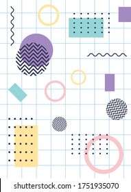 composición de elementos memphis geométricos ilustración del vector de fondo de cuadrícula abstracta estilo años 80