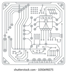 Elements of computer chip for creating a fashionable technological abstract poster. Flat vector cartoon illustration. Objects isolated on white background.