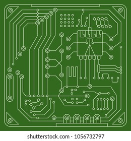 Elements of computer chip for creating a fashionable technological abstract poster. Flat vector cartoon illustration. Objects isolated on white background.