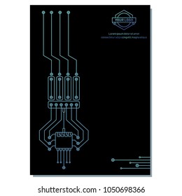 Elements of computer chip. Fashionable black cover design for corporate poster. Flat vector cartoon illustration. Objects isolated on white background.