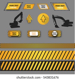 elements of construction excavator, stripes, arrows button