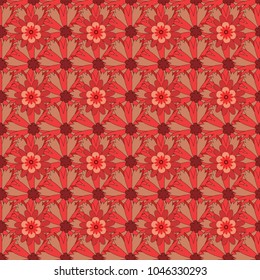 Elements to create design patterns, ornament, backgrounds, wallpaper, textiles. Beautiful bright abstract decorative black, red and orange flowers. Vector illustration. Floral seamless texture.