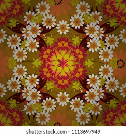 Elements to create design patterns, ornament, backgrounds, wallpaper, textiles. Floral seamless texture. Beautiful bright abstract decorative orange, beige and brown flowers. Vector illustration.