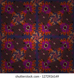 Elements to create design patterns, ornament, backgrounds, wallpaper, textiles. Beautiful bright abstract decorative brown, gray and orange flowers. Vector illustration. Floral seamless texture.