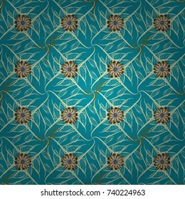 Elements to create design patterns, ornament, backgrounds, wallpaper, textiles. Floral seamless texture. Beautiful bright abstract decorative brown, blue and beige flowers. Vector illustration.