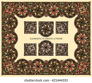 elements to create a frame of stained glass. Collection lace doodles. Vintage ornaments vector. Retro style design inscriptions. Collection for invitations, cards, banners, posters, signs and logos.