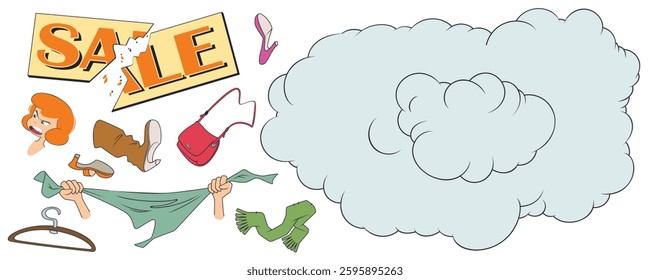Elements to create sale fight. Funny people. Illustration concept template for website, web landing page, banner, presentation, social, poster, promotion or print media.