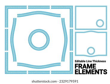 Elementos para crear un marco de certificado o de asiento. Para crear marcos de varios tamaños y orientaciones. Puede cambiar el grosor de la línea. Ilustración del vector