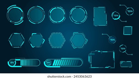 Elements in cyberpunk style. Abstract geometric patterns. Futuristic technology icons