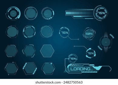 Elements in cyberpunk style. Futuristic technology icons. Charge level, percentage. Abstract geometric patterns.