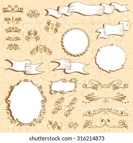 Elements of decor retro collection - ribbons, borders, frames vintage vector set