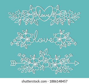 Elements Decorated With Flowers. Templates For Decoration. Elements For Cutting Paper, Plotter Or Laser Cutting.