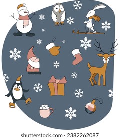 Elements for decoration for New Year's designs, winter motifs.