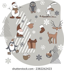 Elements for decoration for New Year's designs, winter motifs.