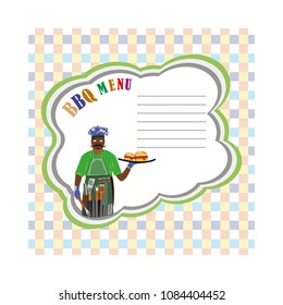 Elements of design for a barbecue, menu page on a seamless background. Design menu with space for text, image BBQ-man.