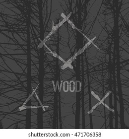 Elements of design branch in the hand drawn. Against the background of wood texture