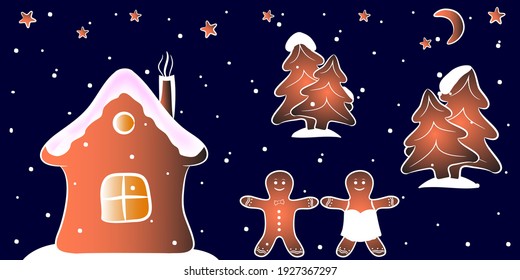 Elements for the design of a Christmas card. Vector illustration on a blue background.